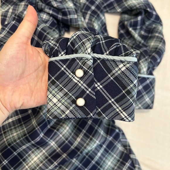 💙Vintage Cold-Shoulder Navy Plaid Midi Dress with Long Sleeves Like New size S - Picture 14 of 14